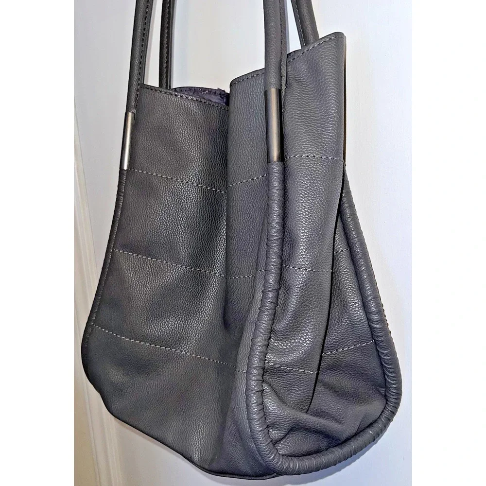 Neiman Marcus Grey Faux Leather Large Tote Shoulder Bag